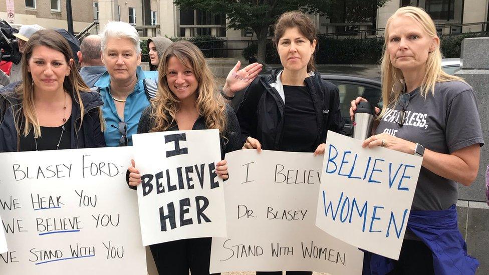 Lucy Melchor (left) watched the hearings after rally for Christine Blasey Ford on Capitol Hill