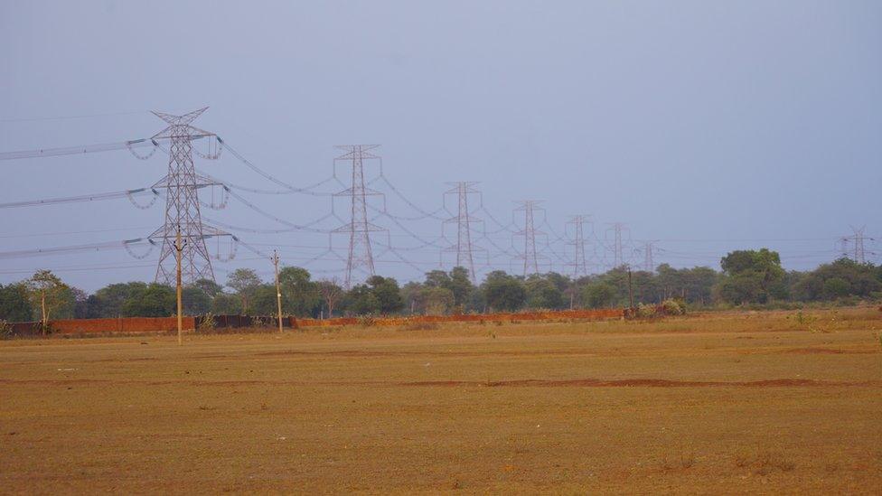 Electricity transmission lines in Chhattisgarh state of central India