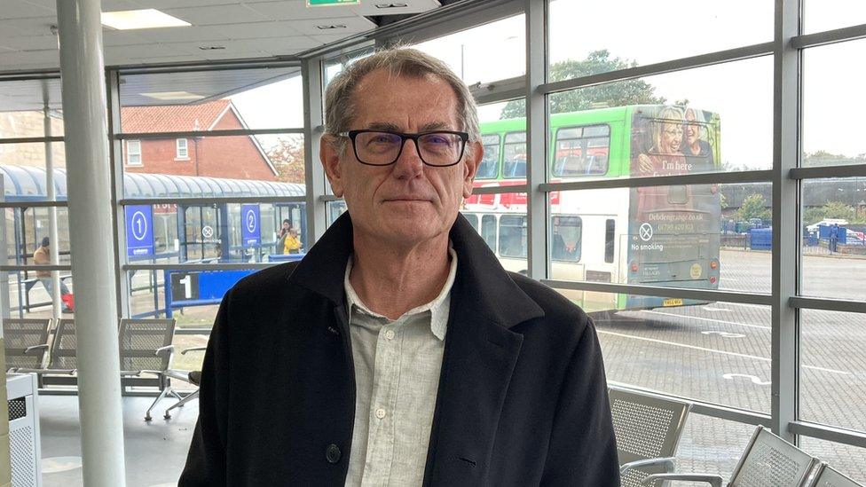 Councillor Cliff Waterman inside the bus station at Bury St Edmunds