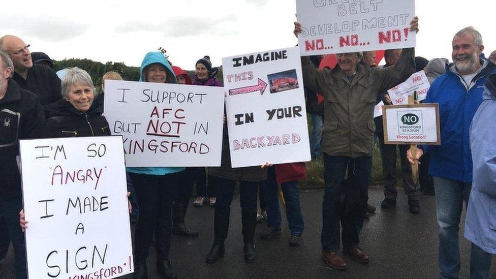 Protest at planned stadium site