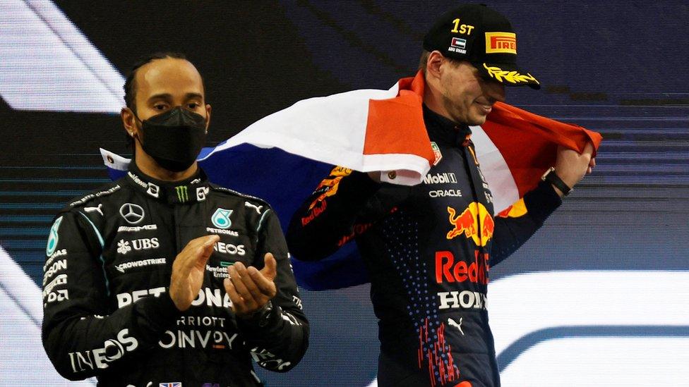 Lewis Hamilton and Max Verstappen on the podium in Abu Dhabi