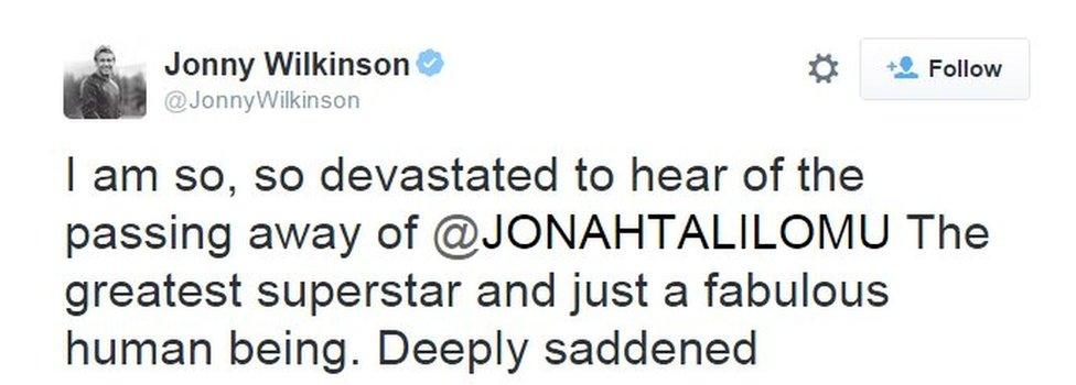 I am so, so devastated to hear of the passing away of @JONAHTALILOMU The greatest superstar and just a fabulous human being. Deeply saddened