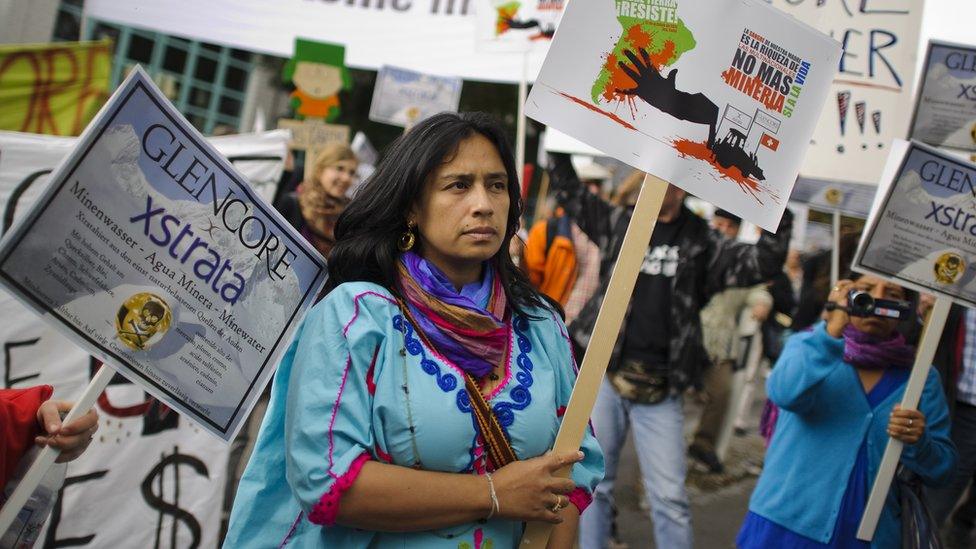 A Colombian woman protesting against Glencore in 2011 in Switzerland.