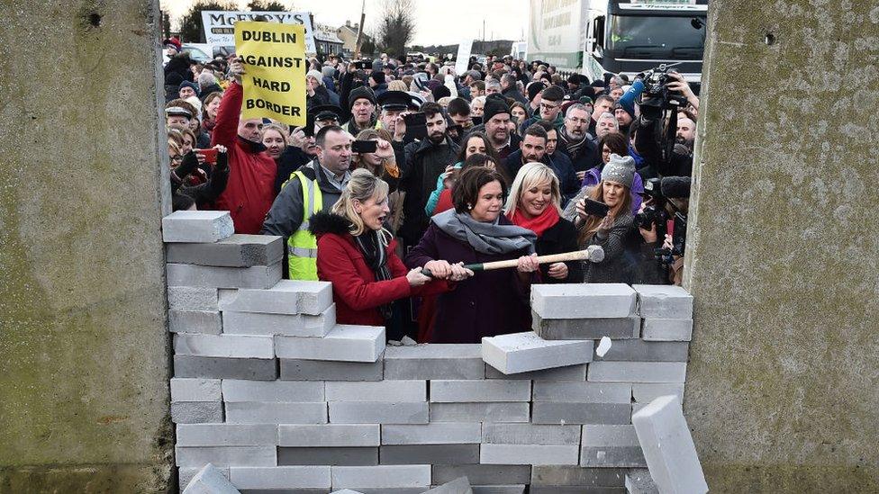 Sinn Fein politicians at a demonstration against hard border