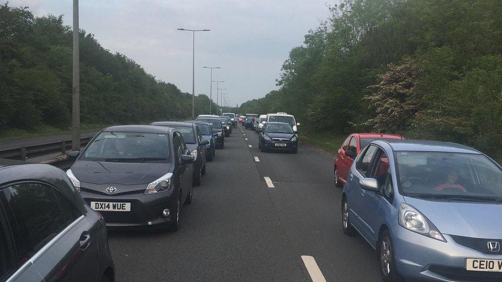 Cars queuing on the A4232