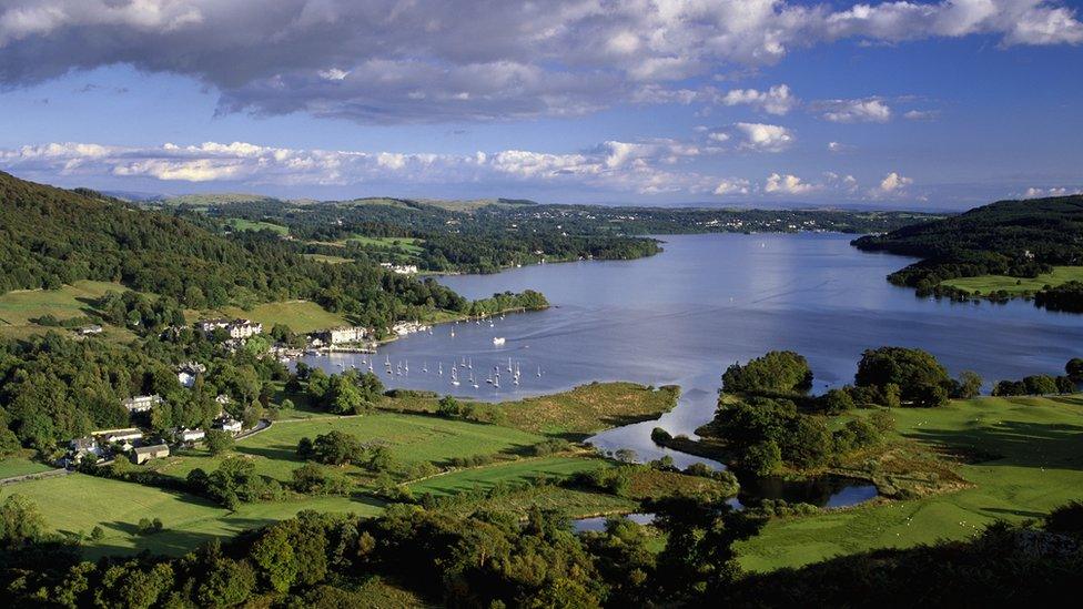 A view of Windermere and Waterhead Bay in Ambleside in the Lake District National Park