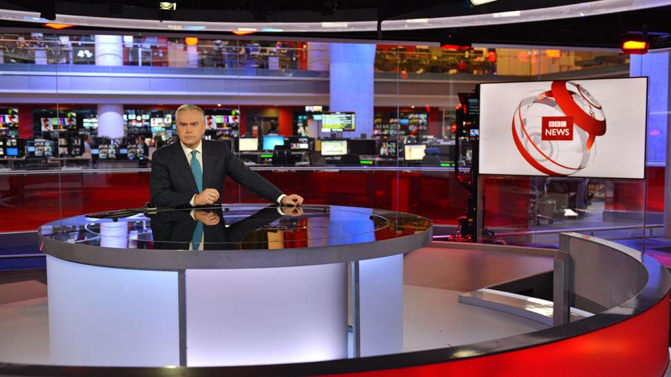 Huw Edwards in the BBC newsroom studio