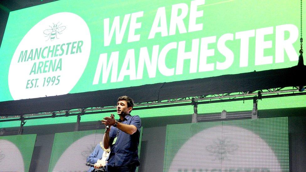 Andy Burnham, pictured speaking at the arena reopening concert in September