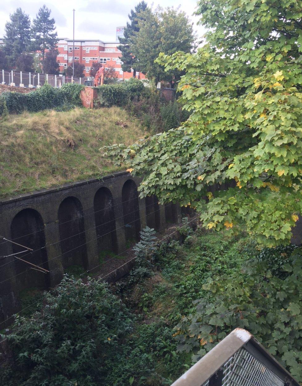 View of the railway line going through the cemetery