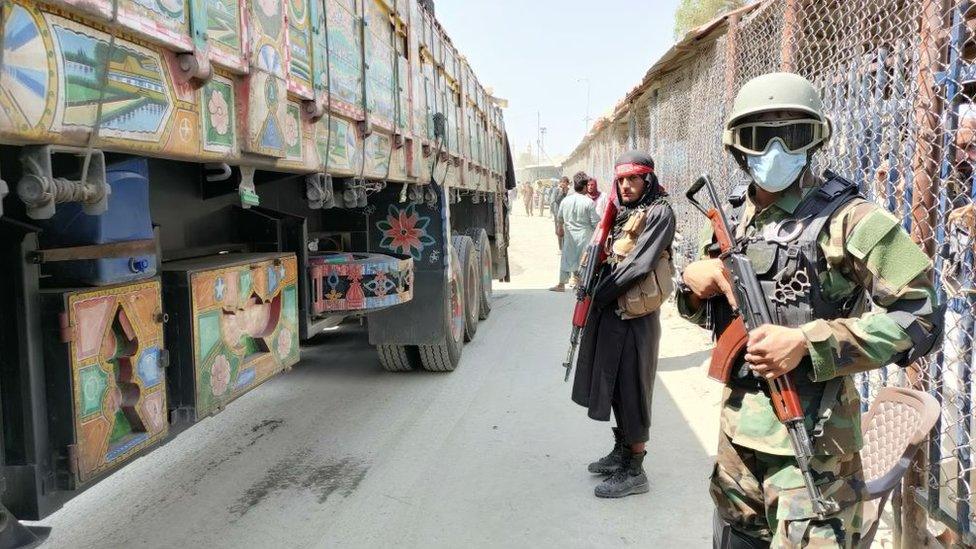 Guards at the Torkham crossing between Afghanistan and Pakistan where some Afghans have tried to cross