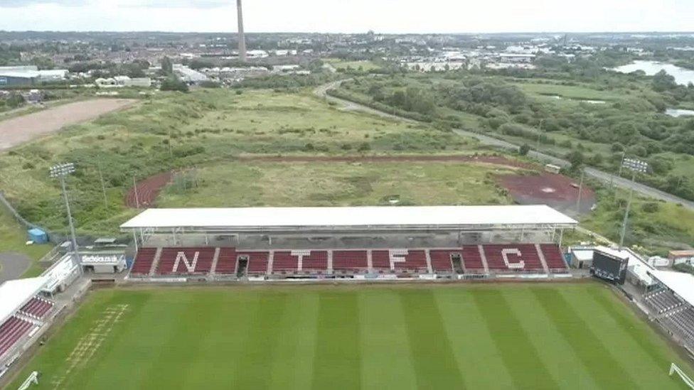 Aerial shot of land behind Northampton Town's unfinished East Stand which is at the centre of a legal dispute