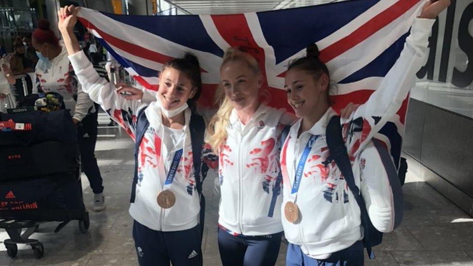 Jennifer (left) and Jessica Gadirova and Molly Richardson (centre)