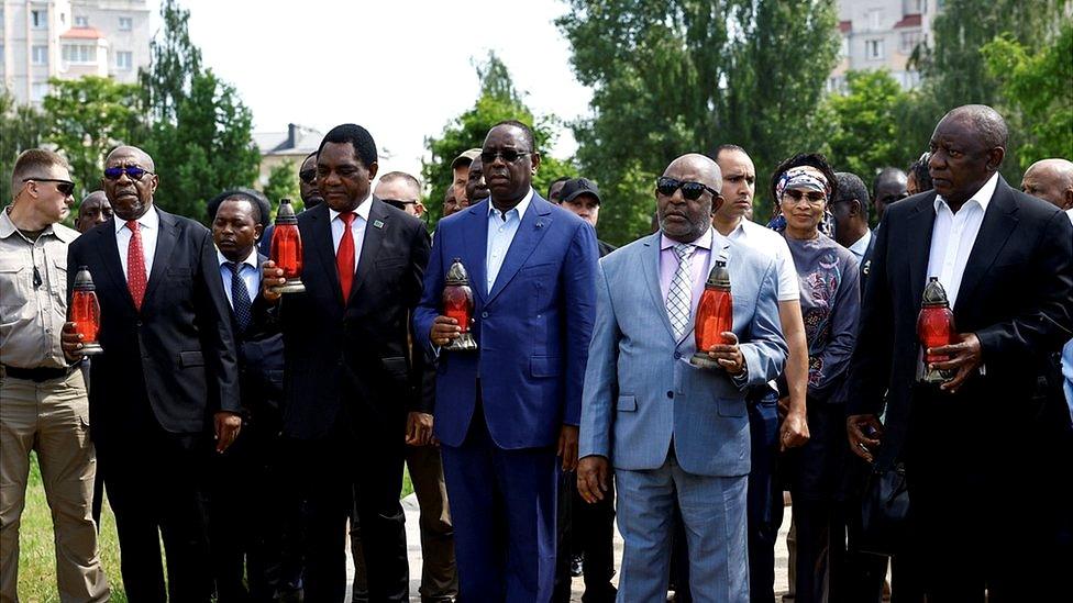 African leaders visit a site of a mass grave in the town of Bucha in Ukraine