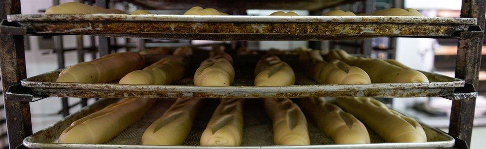 Tovar Baguettes are seen at one of the bakeries still offering some bread in Caracas on February 25, 2016.