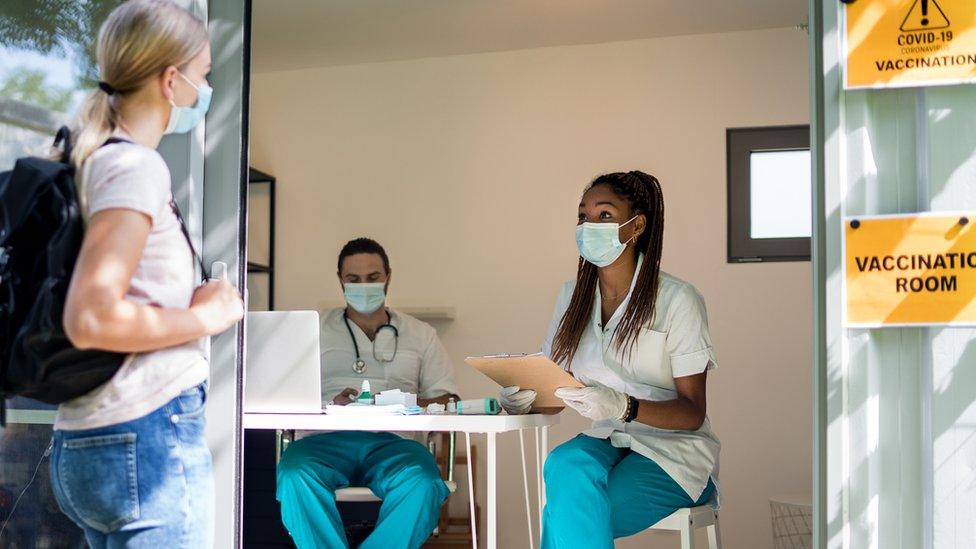 Young people at vaccine centre