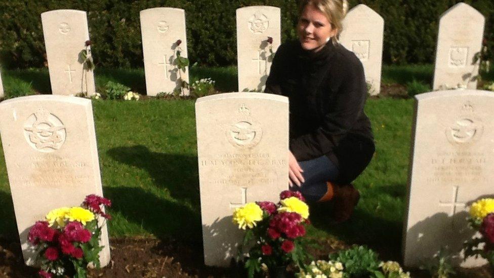 Marielle Plugge van Dalen at the airmen's graves at Bergen cemetery