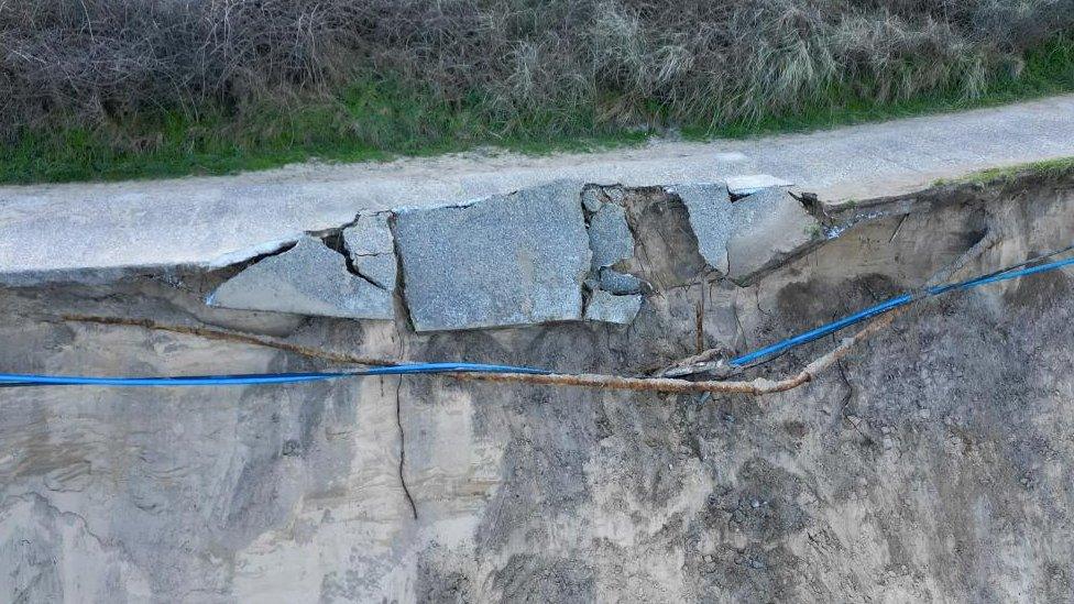 The collapsed section of road in Hemsby