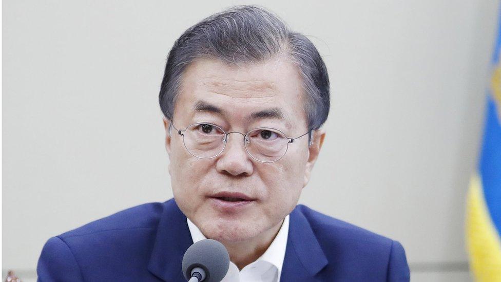 President Moon Jae-in presides over a National Security Council (NSC) meeting at Cheong Wa Dae in Seoul, South Korea, 14 June 2018