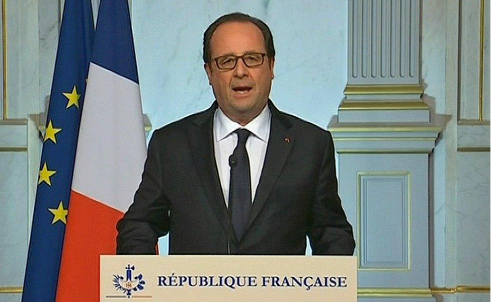 French President Francois Hollande makes a televised address in Paris early on 15 July 2016.