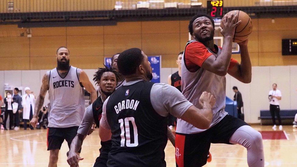 Houston Rockets players in training in Tokyo