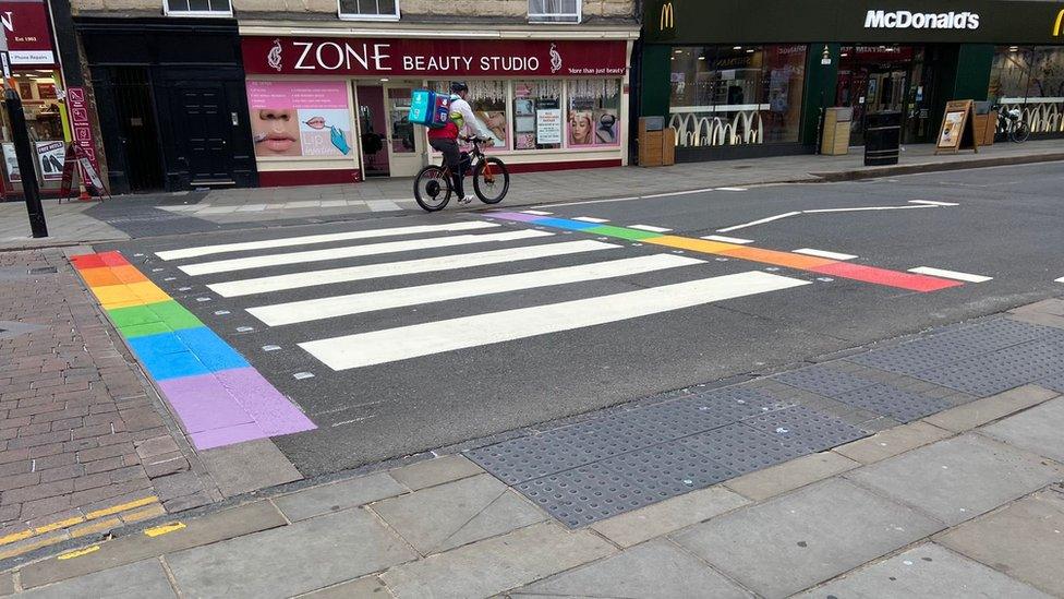 Painted zebra crossing at Northampton Pride