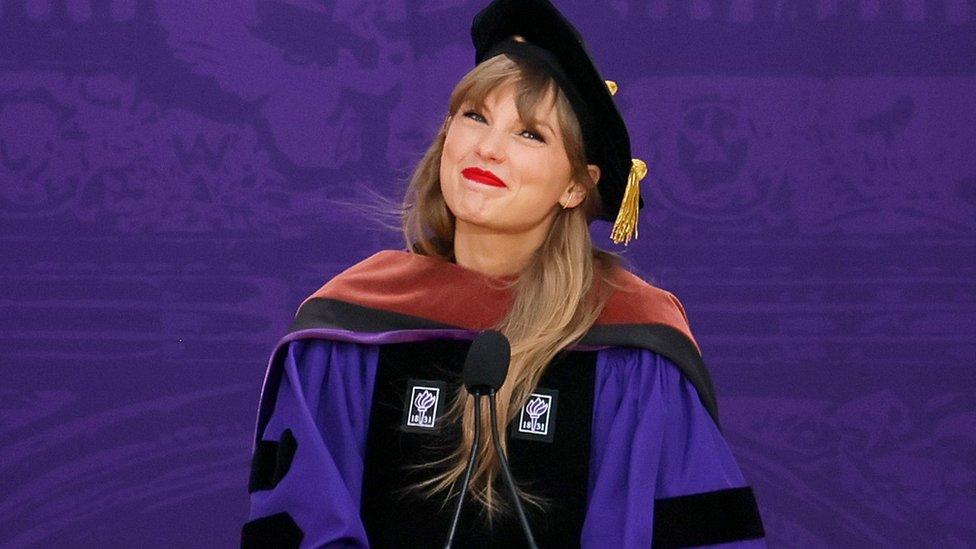 Taylor Swift delivers the New York University 2022 Commencement Address at Yankee Stadium on May 18, 2022 in New York City