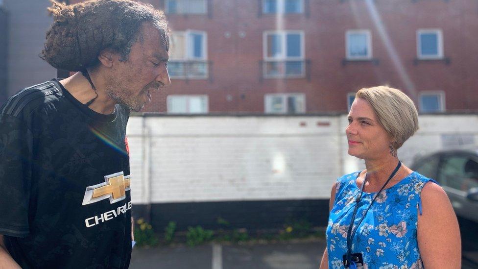 George, pictured at the hotel accommodation with Amanda Wilson, the council's street service co-ordinator