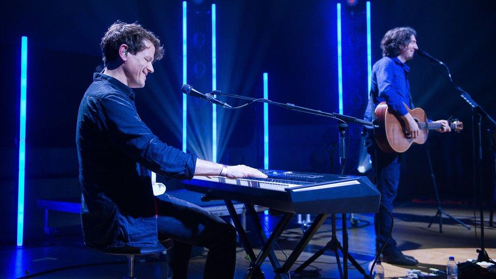 Iain Archer and Snow Patrol's Gary Lightbody perform at the 2019 NI Music Awards