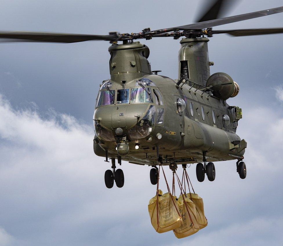 RAF Chinook dropping ballast