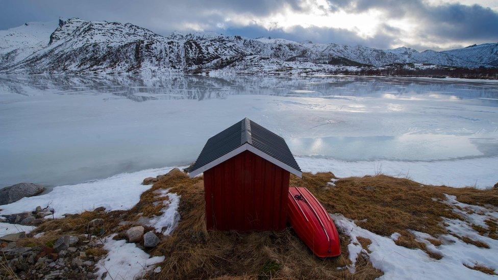 Private fishing cabin at a fjord near Svolvaer, in Lofoten archipelago, Arctic Circle (file photo)