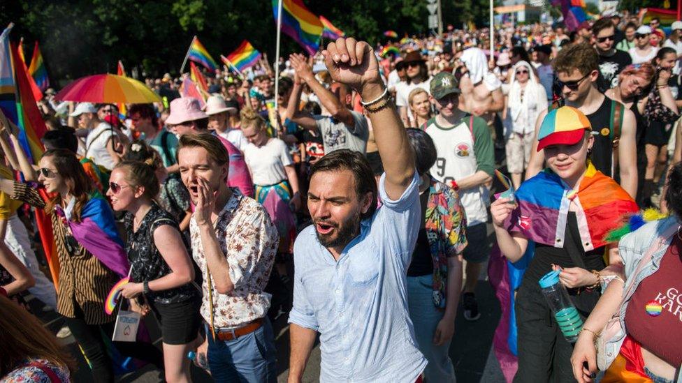 Participants shouting and gesturing, during the march