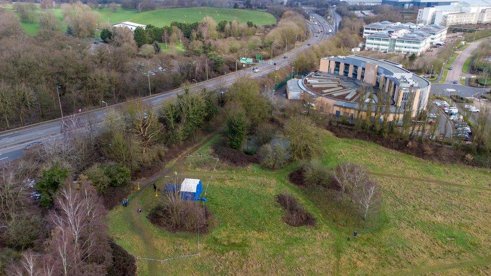 Drone picture of where the human bones were found near Hardingstone