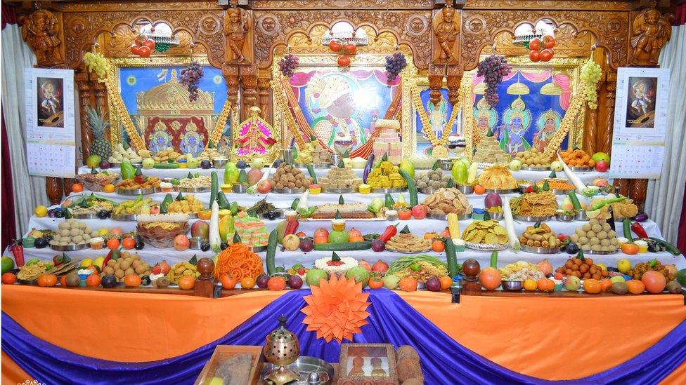 Annakut at Cardiff's Shree Swaminarayan Temple during Diwali celebrations