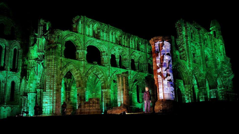 bat's projected on Whitby Abbey