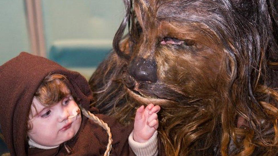 Alexander, 2, meets Chewbacca