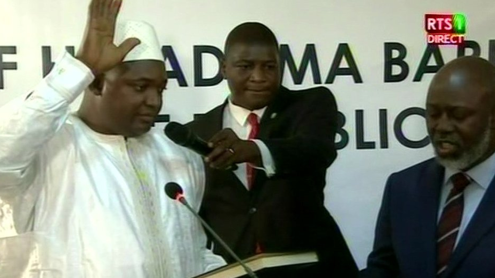 Adama Barrow during his swearing in ceremony