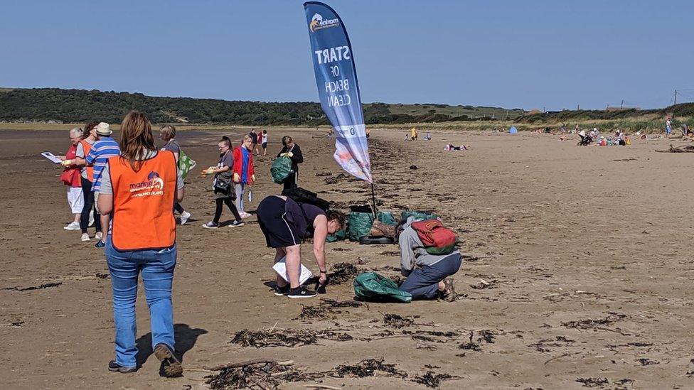 Members of the public picking up litter on Sand Bay