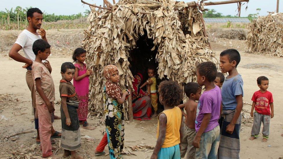 People displaced by the fighting near Hudaydah at a camp near Aden, Yemen (23 June 2018)