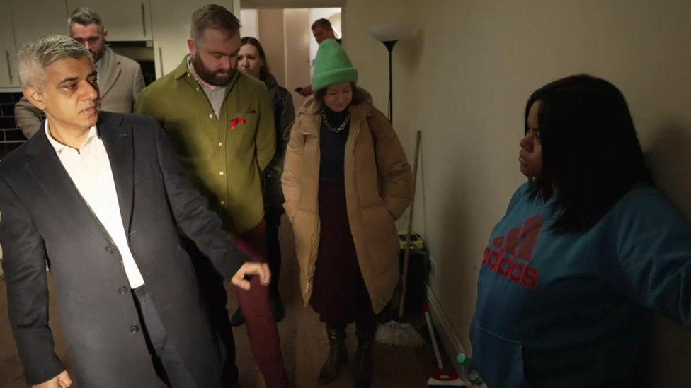 Sadiq Khan being shown around Ms Pena's old flat