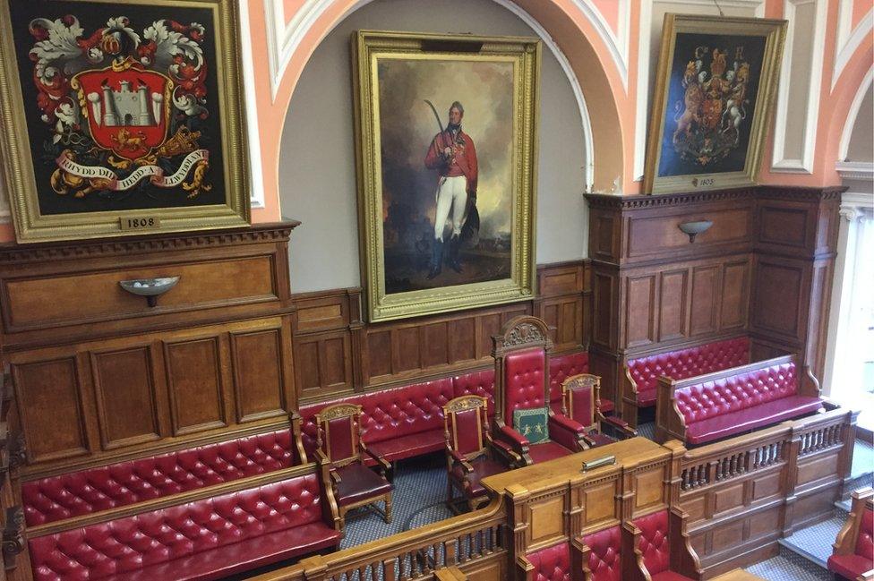 Inside Carmarthen Guildhall