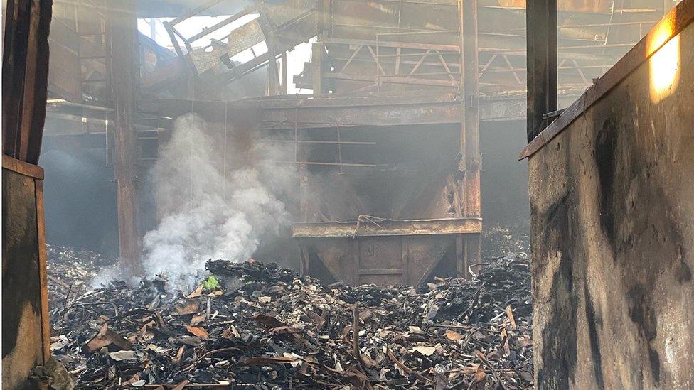 A fire amid the wasted stored at the former SupaSkips site in Lancaster.