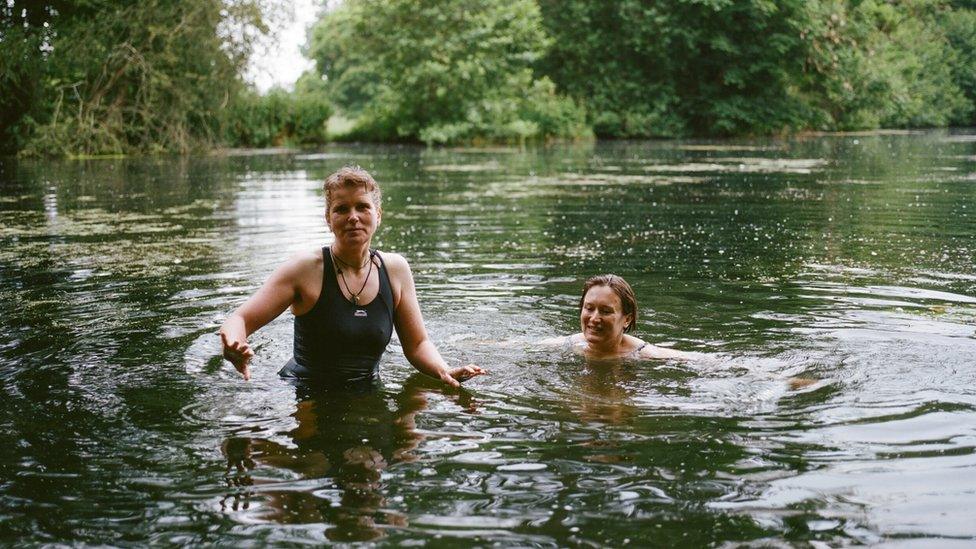 Shiam and Jo, open water swimming in Easenhall, Rugby