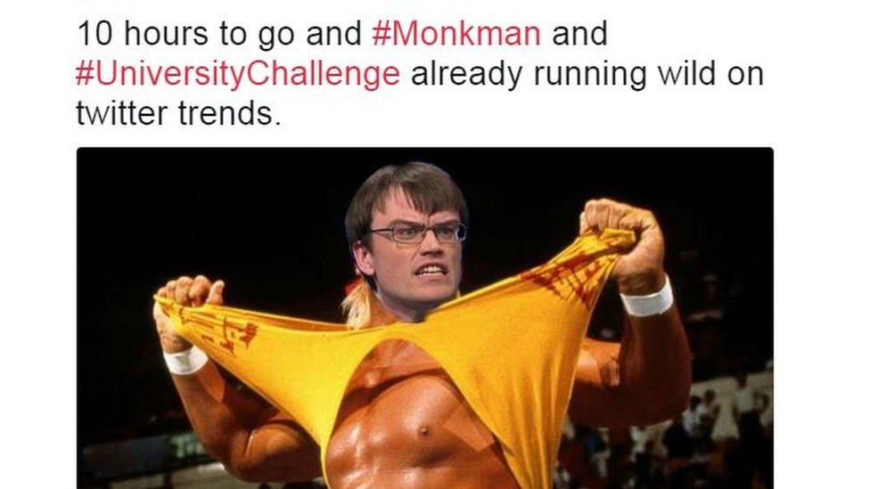 tweet with picture of Monkman as a wrestler