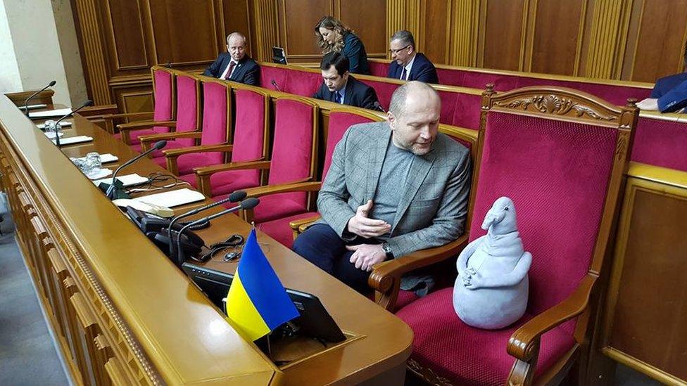 Borislav Bereza and the stuffed toy