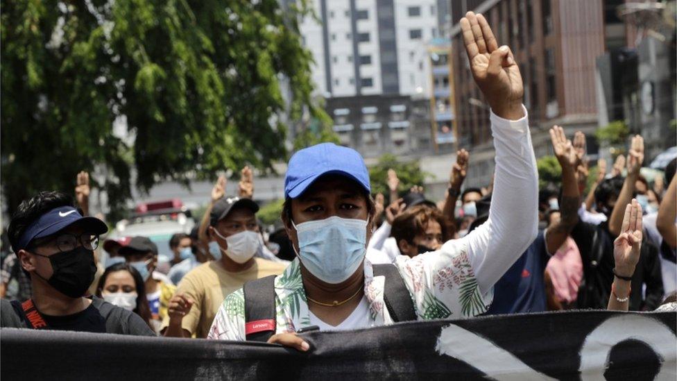 Protesters in Yangon