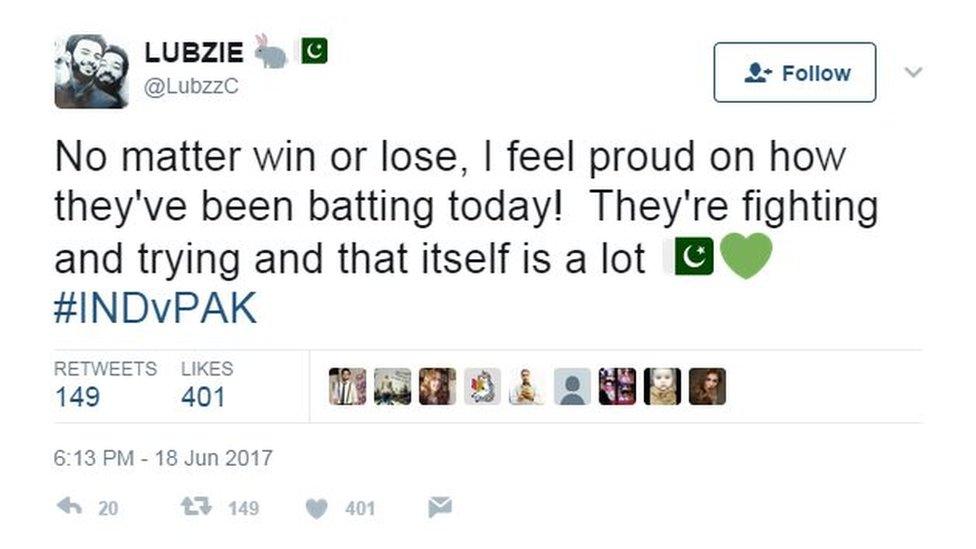 No matter win or lose, I feel proud on how they've been batting today! They're fighting and trying and that itself is a lot 🇵🇰💚 #INDvPAK