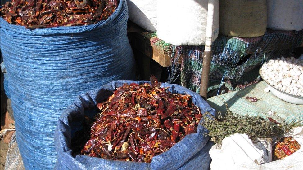 Large sacks of chillies