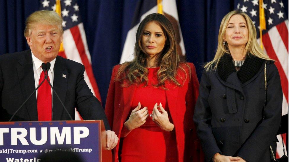 Donald Trump with wife Melania Trump (centre) and daughter Ivanka Trump
