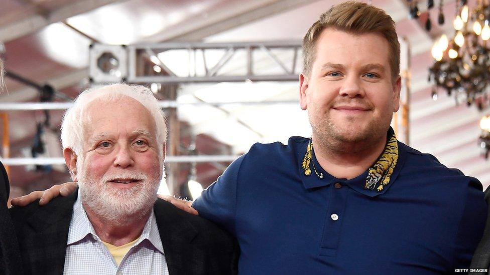 Ken Ehrlich (second left), with Grammy's boss Neil Portnow (left), Grammys host James Corden, and CBS executive Jack Sussman (right) at a launch event