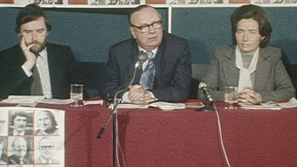 Brid Rodgers at an SDLP press conference in the 1970s